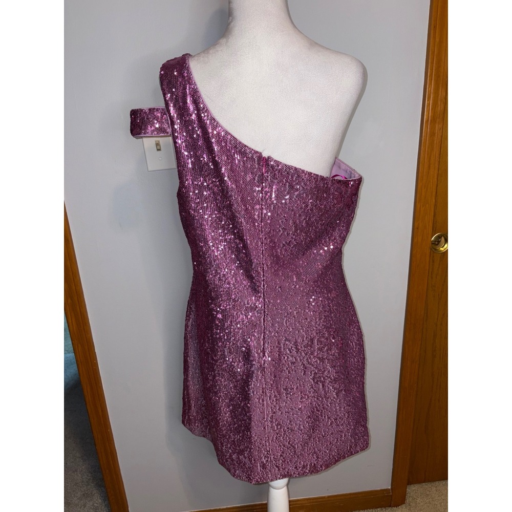 Likely Sequin Toscano mini dress One Shoulder Cutout Strap prom Barbiecore Sz 14 - Picture 4 of 11